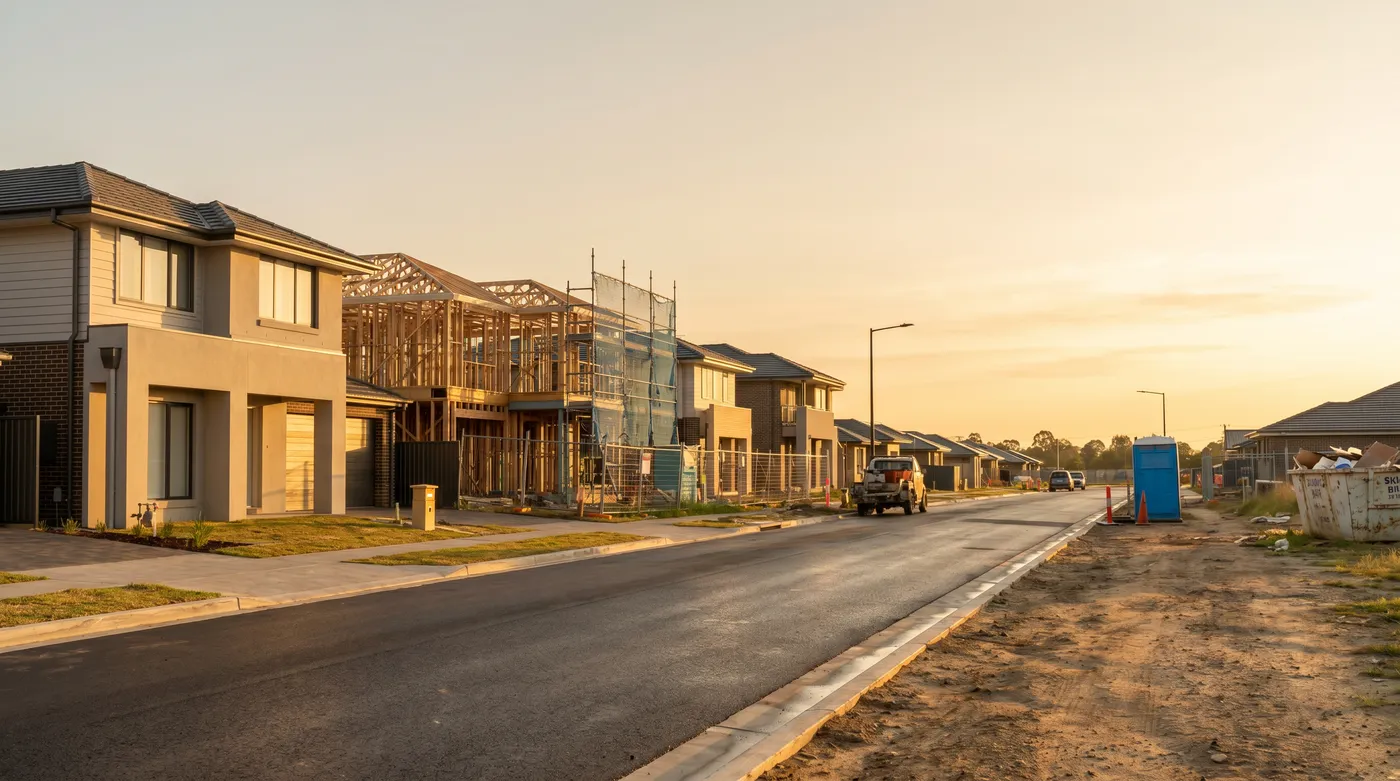 New homes beside houses still under construction in Marsden Park